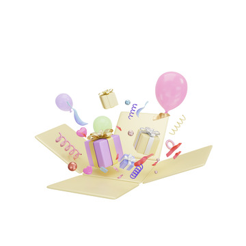 3D打开的礼盒礼物包装盒装饰元素