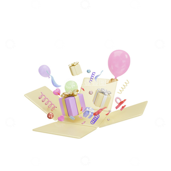 源文件下载【趣麦麦图】-3D打开的礼盒礼物包装盒装饰元素