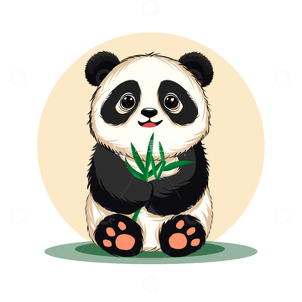 源文件下载【趣麦麦图】-怀抱竹子的卡通熊猫