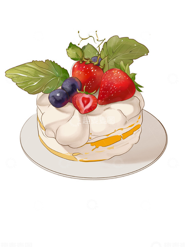 源文件下载【趣麦麦图】手绘水彩甜点草莓蛋糕元素