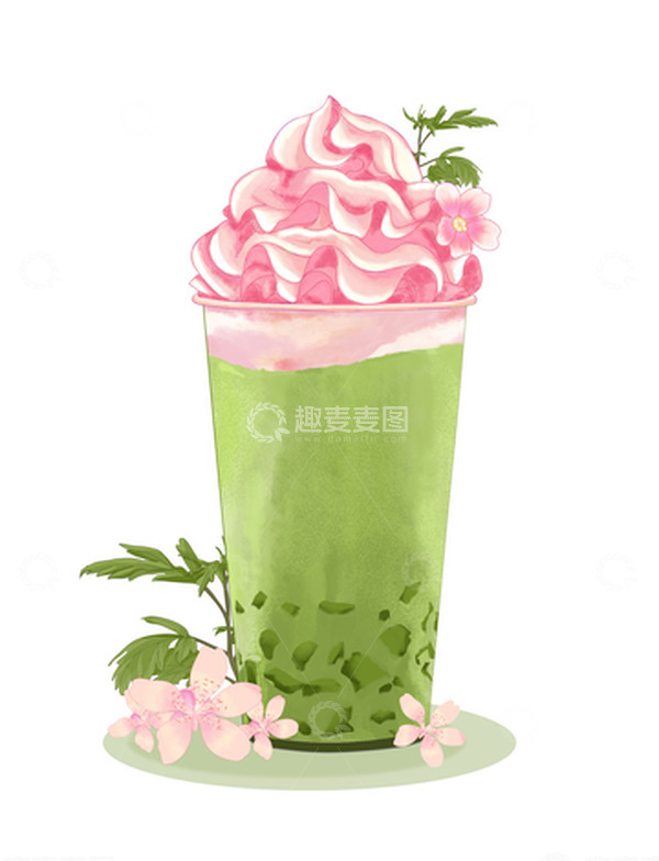 源文件下载【趣麦麦图】饮品饮料抹茶味奶茶夏天