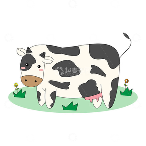 源文件下载【趣麦麦图】扁平风手绘可爱动物奶牛