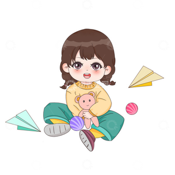源文件下载【趣麦麦图】卡通小女孩儿童节元素