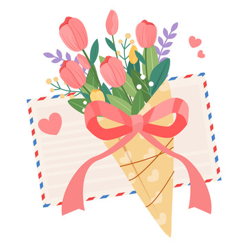 浪漫感恩母亲节郁金香鲜花插画元素