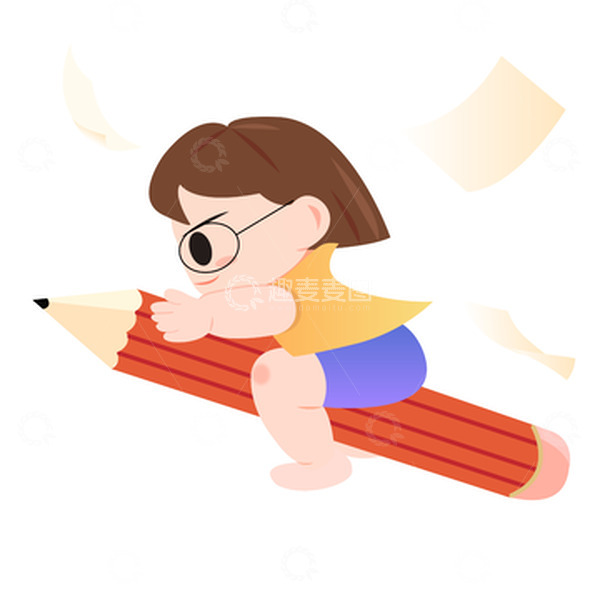 源文件下载【趣麦麦图】高考升学考试培训矢量人物飞天向上铅笔女孩