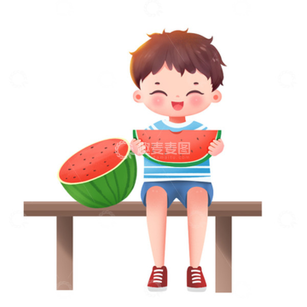 源文件下载【趣麦麦图】夏天夏季吃西瓜的男生元素