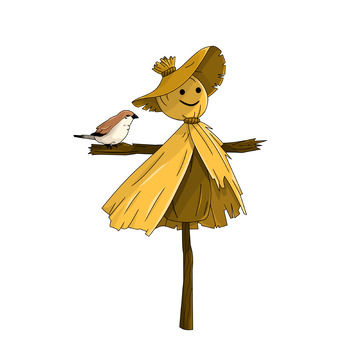 农田稻草人麻雀