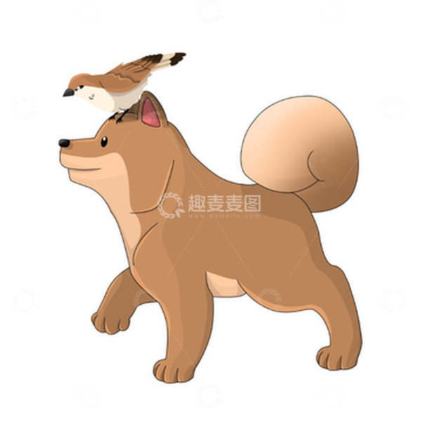 源文件下载【趣麦麦图】卡通小狗中华田园犬小麻雀