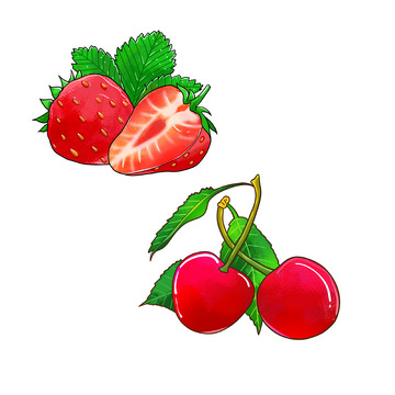 水果草莓樱桃手绘元素