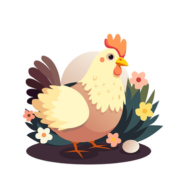 动物大公鸡草丛鸡窝蛋花绿植物