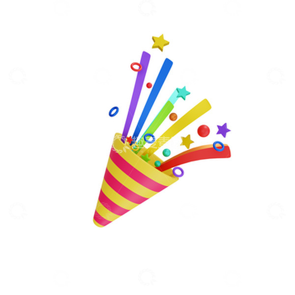 源文件下载【趣麦麦图】3D立体庆祝惊喜响炮礼炮彩带装饰元素