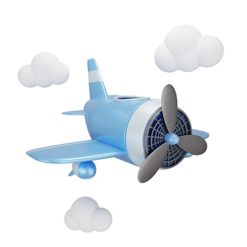 3D立体蓝色螺旋桨小飞机模型