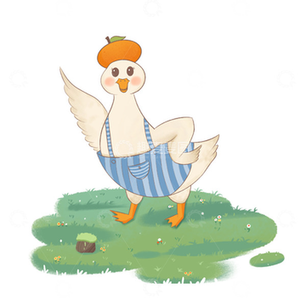 源文件下载【趣麦麦图】绿色草地卡通鸭子手绘元素