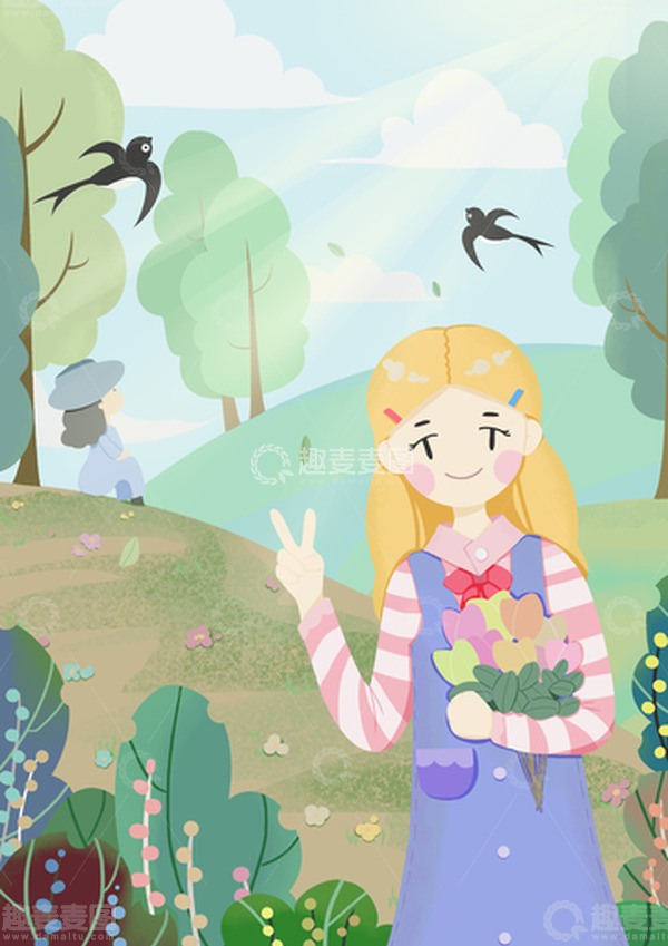 源文件下载【趣麦麦图】春游欢乐儿童节出游踏青玩乐采花