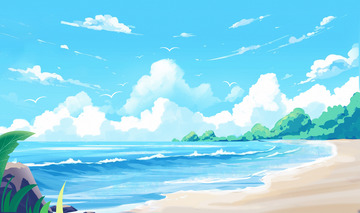 小清新夏天海边景色背景小暑大暑背景图片海报