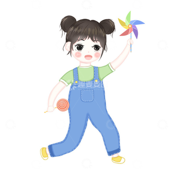 源文件下载【趣麦麦图】可爱卡通女孩风车棒棒糖手绘