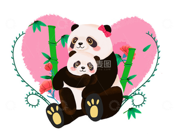 源文件下载【趣麦麦图】卡通熊猫母子动物.