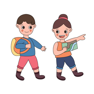 儿童节登山探险的小孩