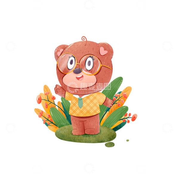 源文件下载【趣麦麦图】手绘戴眼镜的小熊