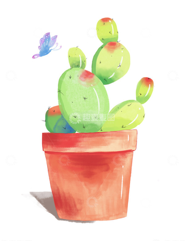 源文件下载【趣麦麦图】盆栽仙人掌水彩风