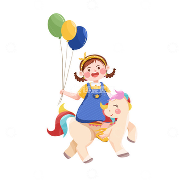 源文件下载【趣麦麦图】六一坐木马的女孩