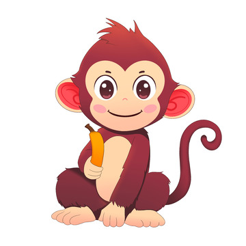 卡通可爱猴子手拿香蕉免抠元素