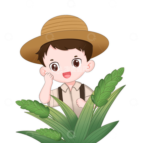 源文件下载【趣麦麦图】小满节气在饱满的麦穗后的农民