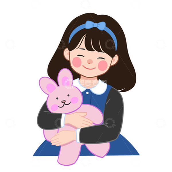 源文件下载【趣麦麦图】蓝色女孩儿童节兔子玩偶