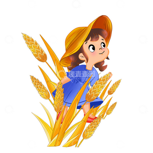源文件下载【趣麦麦图】手绘稻子小女孩插画