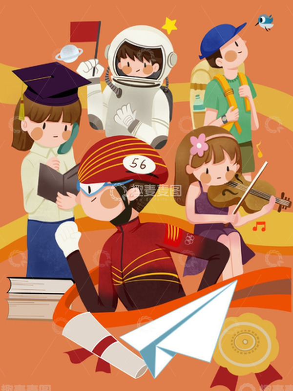 源文件下载【趣麦麦图】-高考加油青年青春冲刺梦想成真扁平风手绘图
