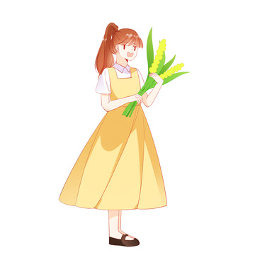 芒种女孩手拿麦穗