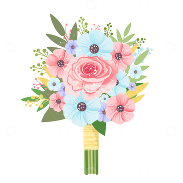 源文件下载【趣麦麦图】-粉色系手绘花朵花捧花花束元素