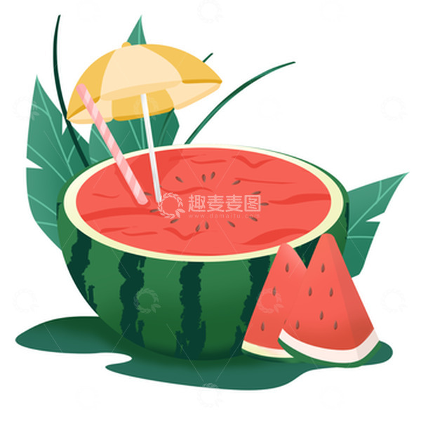 源文件下载【趣麦麦图】卡通夏季西瓜水果果汁装饰插画