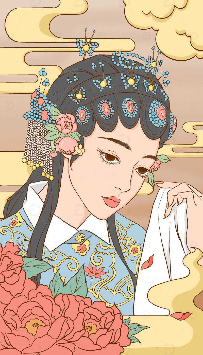 源文件下载【趣麦麦图】传统文化戏曲人物插画背景