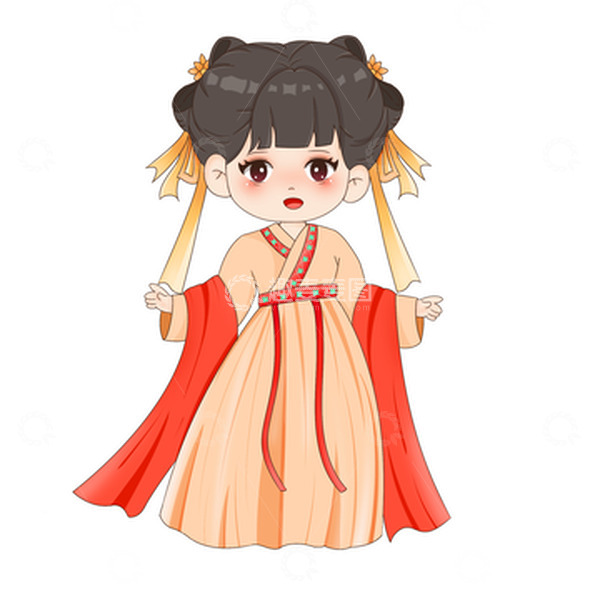 源文件下载【趣麦麦图】卡通可爱穿汉服小女孩元素