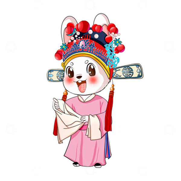 源文件下载【趣麦麦图】手绘国潮可爱戏曲兔插画