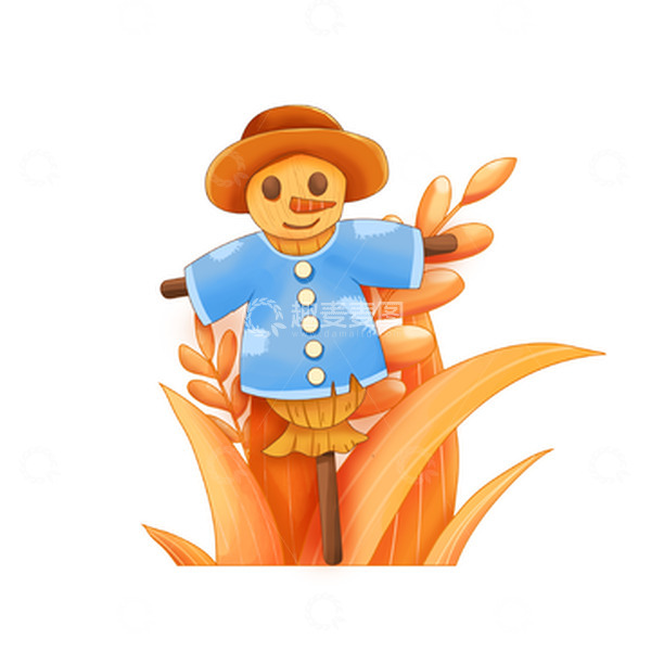 源文件下载【趣麦麦图】手绘芒种稻草人麦穗装饰元素