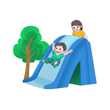 儿童节小朋友玩滑滑梯