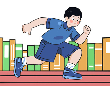 蓝色学生奔跑冲刺人物
