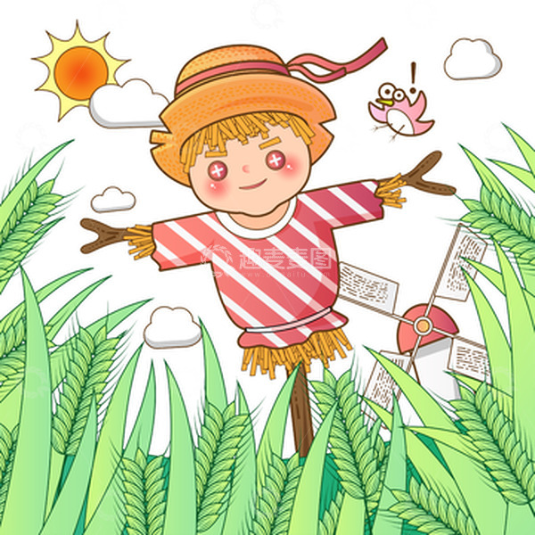 源文件下载【趣麦麦图】芒种麦子稻草人矢量元素插画