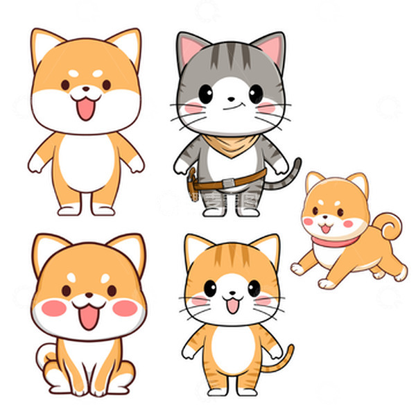 源文件下载【趣麦麦图】-可爱的喵星人和汪星人 二次元