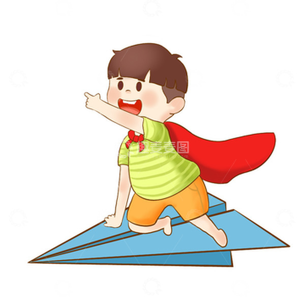 源文件下载【趣麦麦图】儿童节纸飞机超人人物元素