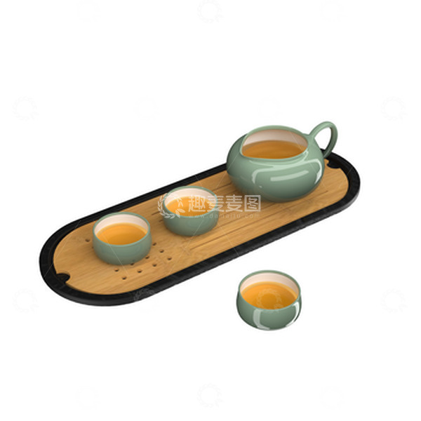 源文件下载【趣麦麦图】3D中国风墨绿色茶壶茶杯茶具