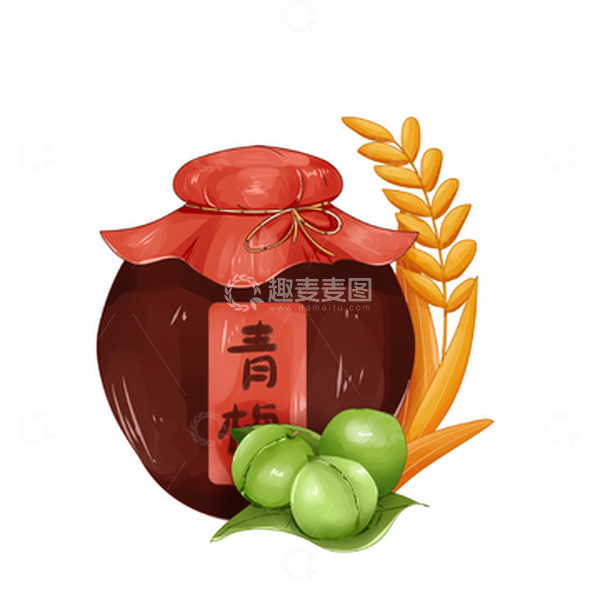 源文件下载【趣麦麦图】手绘芒种麦穗青梅酒坛装饰元素