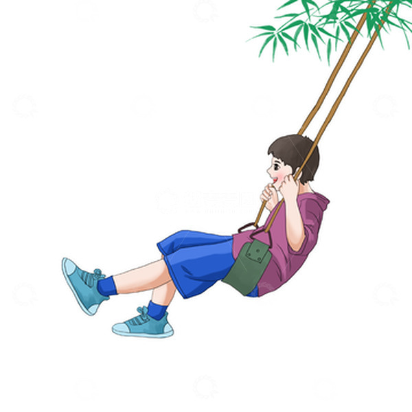 源文件下载【趣麦麦图】儿童节儿童荡秋千侧面