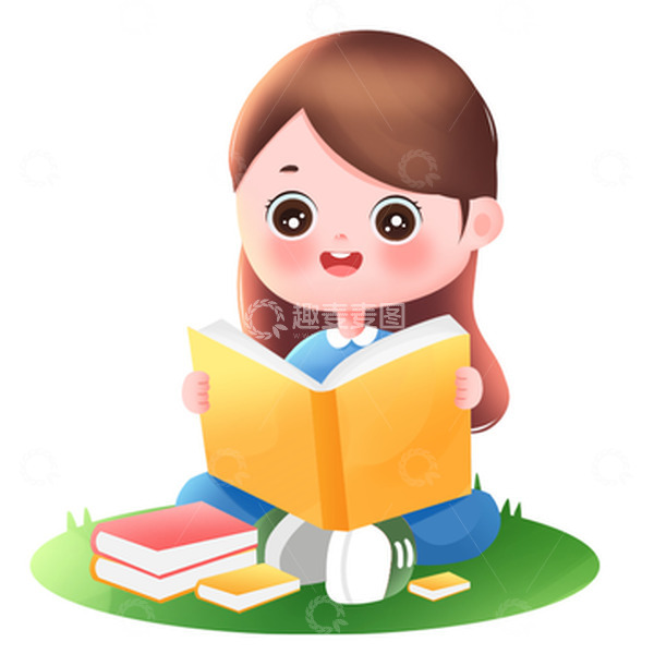源文件下载【趣麦麦图】儿童节在草地上看书的小女孩人元素