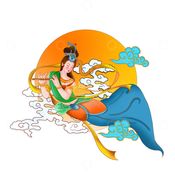 源文件下载【趣麦麦图】手绘敦煌飞天图