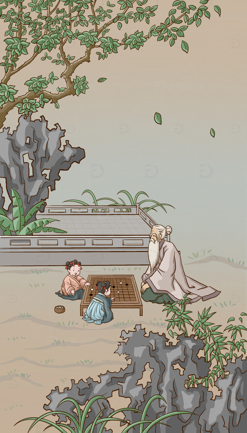 源文件下载【趣麦麦图】传统文化围棋古风插画