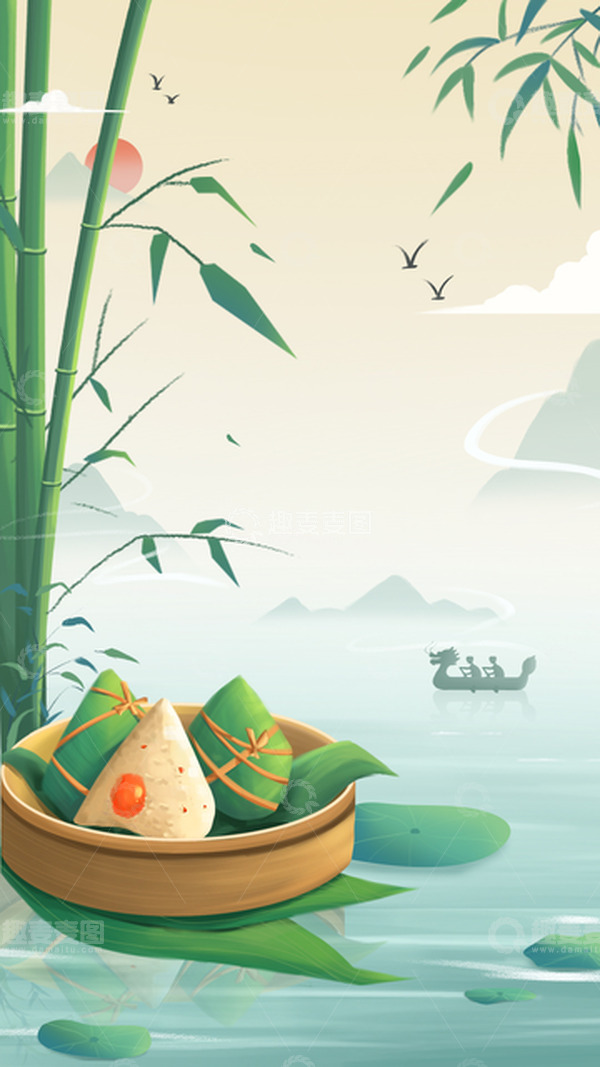 源文件下载【趣麦麦图】手绘端午节插画背景