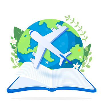 绿色地球环球旅游教育书本学习装饰插画